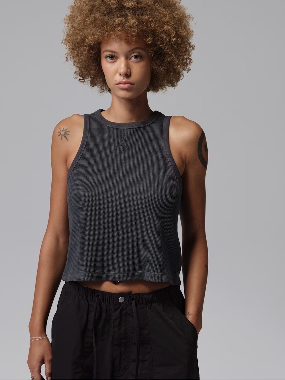 Nike Charcoal Waffle Knit Cropped Tank